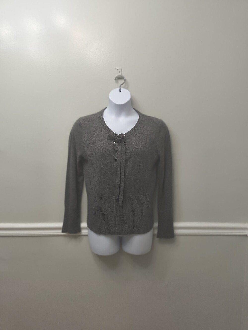 Qi Cashmere Women's 100% Cashmere Lace-up Grommet Pullover SweaterGray XL luxury